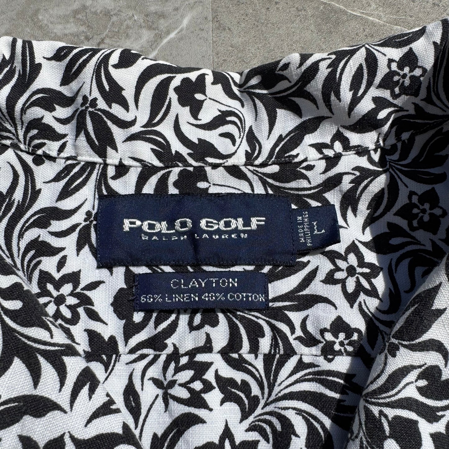 90s-00s Polo Golf “Clayton” Linen x Cotton White Floral Open Collar Shirt KiiChain Clothing