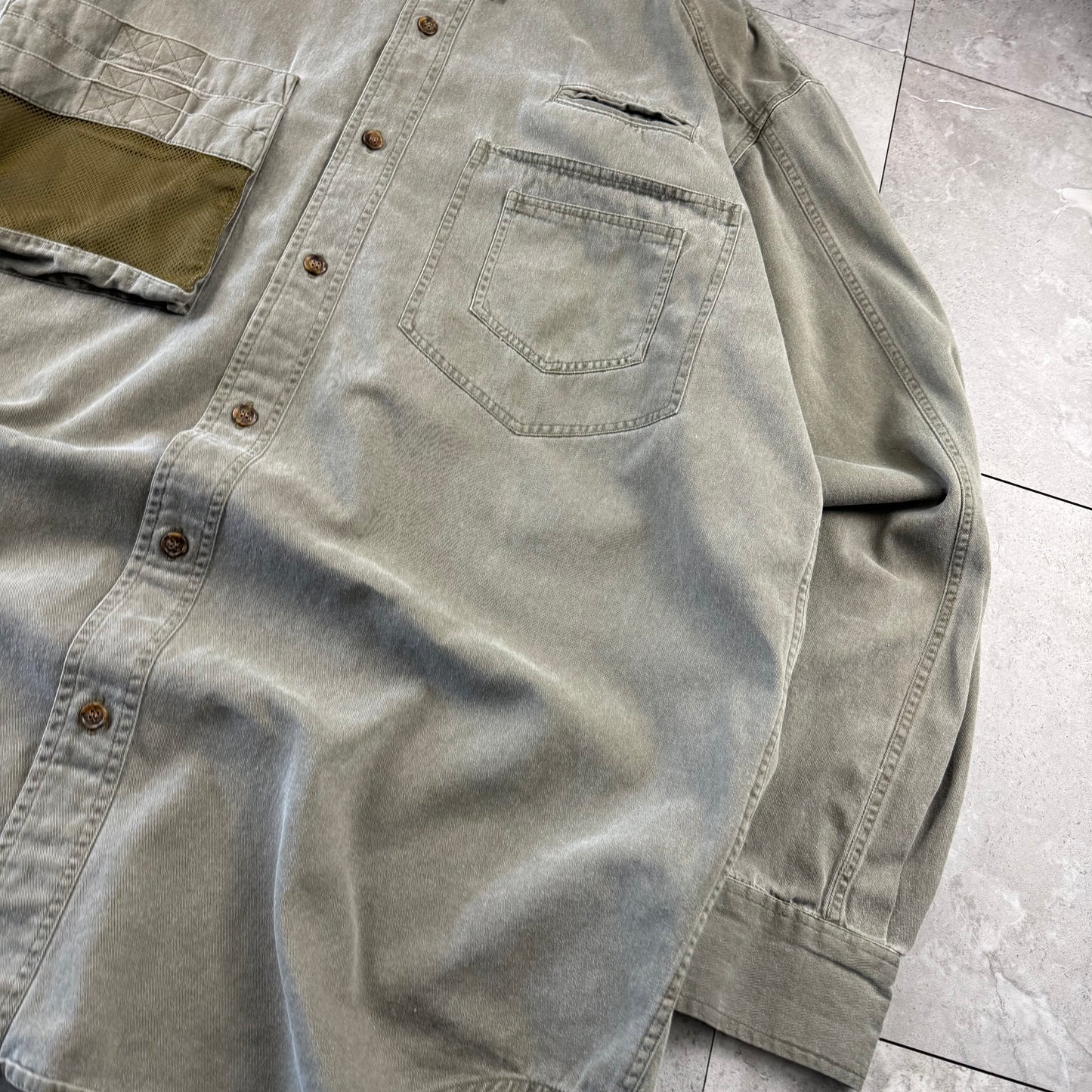 80s-90s Banana Republic Faded Khaki Multi Mesh Pocket Safari Shirt