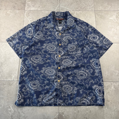 00s Ralph Lauren Polo Jeans Co. Navy Floral Open Collar Shirt