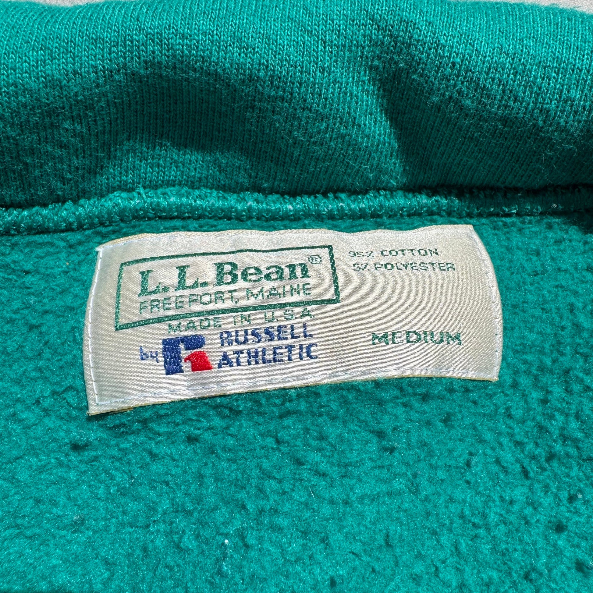 90s L.L. Bean by Russell Made in USA Half-Zip Green Sweatshirt KiiChain Clothing