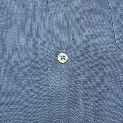 90s-00s Ralph Lauren Polo Golf Caldwell Blue Herringbone Silk x Linen Open Collar Shirt KiiChain Clothing