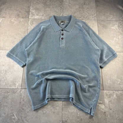 90s The Territory Ahead Faded Light Blue Raglan Heavyweight Polo Shirt