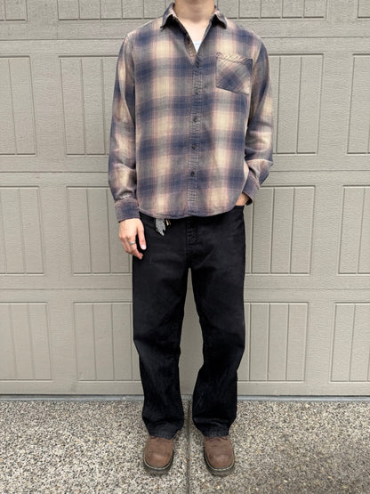 00s Arizona Beige & Navy Shadow Checkered Cotton Flannel Shirt