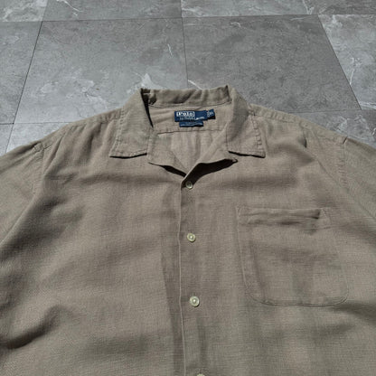 90s-00s Ralph Lauren Clayton Linen x Cotton No Pony Open Collar Shirt KiiChain Clothing
