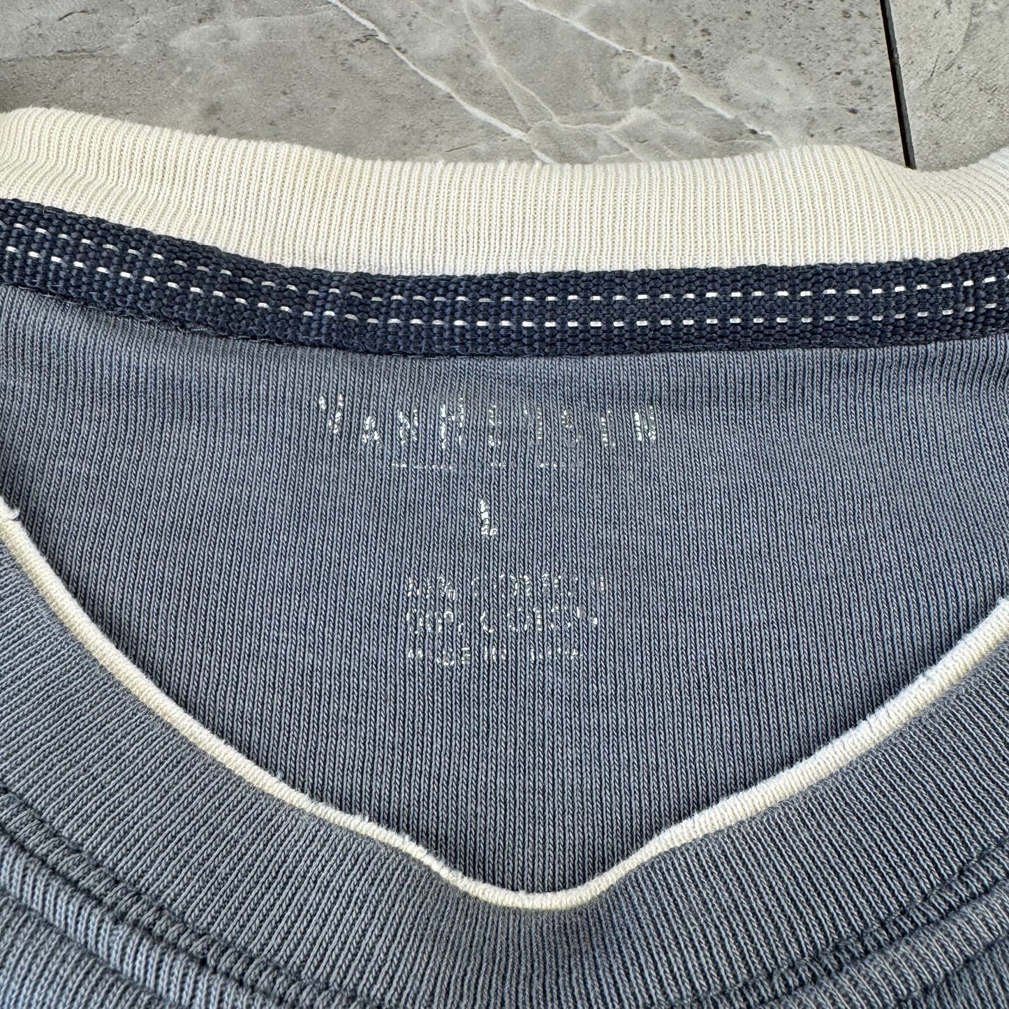 00s Van Heusen Border Blue Gray Layered T-Shirt