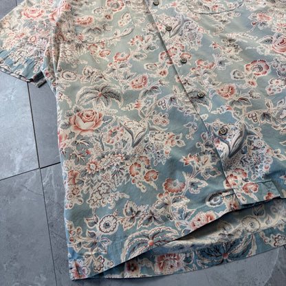 00s Polo by Ralph Lauren Faded Green Flower Pattern Open Collar Shirt L
