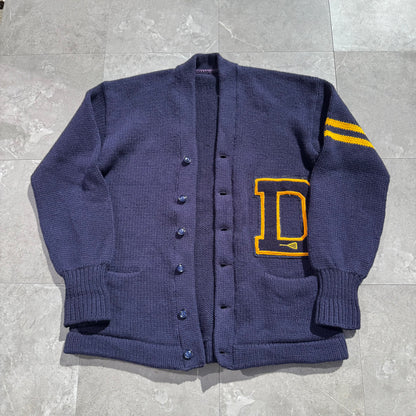 70s Vintage Varsity Lettered Wool Cardigan