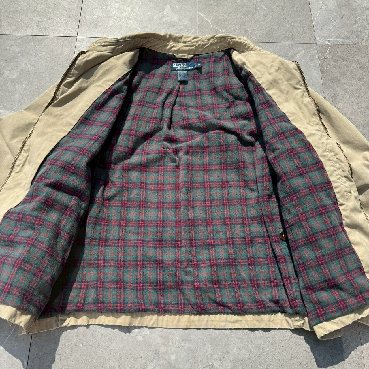 90s-00s Ralph Lauren Beige Flannel Lined Action Pleats Swing Top Jacket