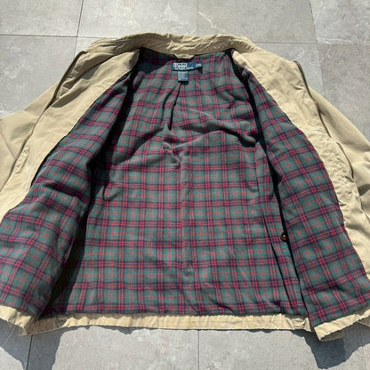 90s-00s Ralph Lauren Beige Flannel Lined Action Pleats Swing Top Jacket