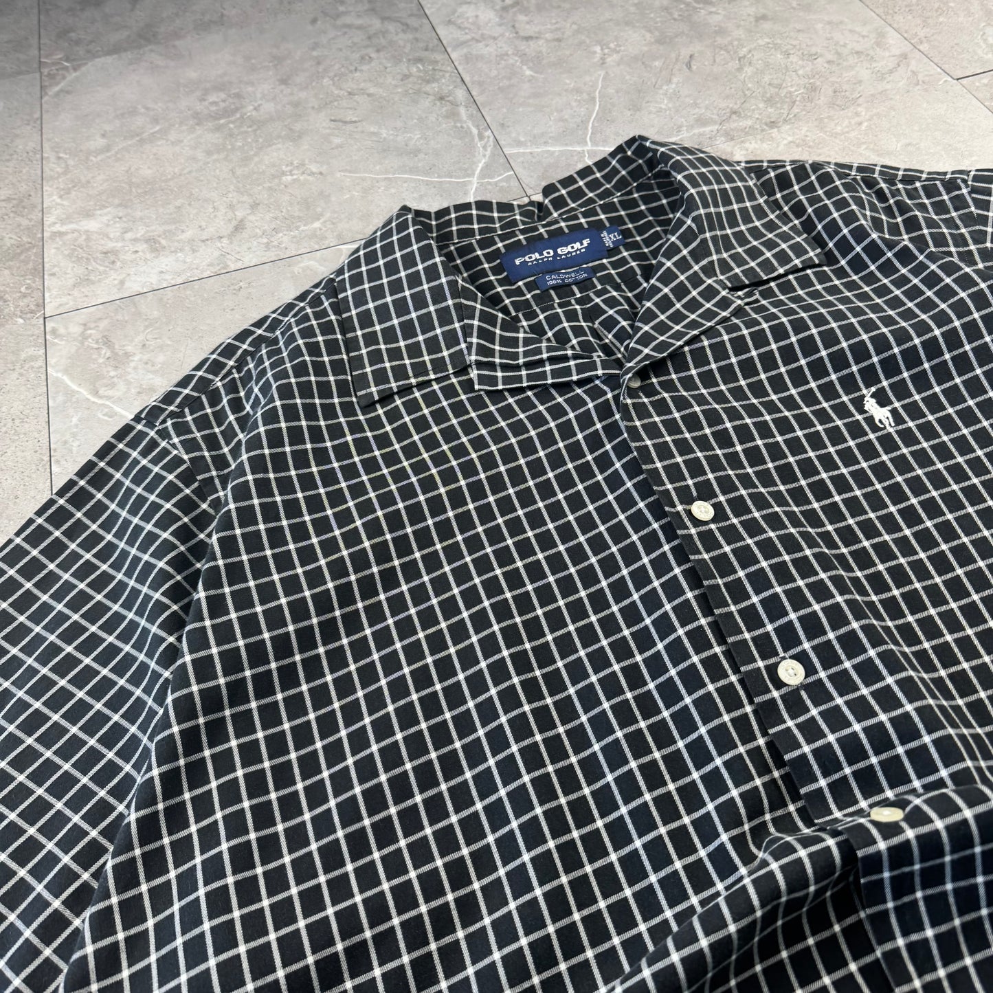 00s Ralph Lauren Polo Golf Caldwell Black Checkered Open Collar Shirt XL