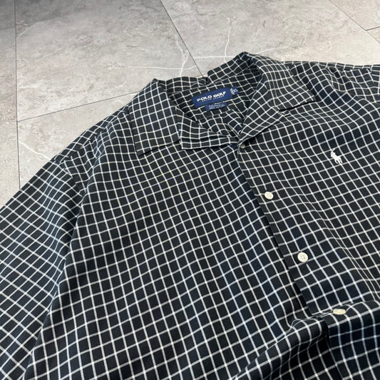 00s Ralph Lauren Polo Golf Caldwell Black Checkered Open Collar Shirt XL