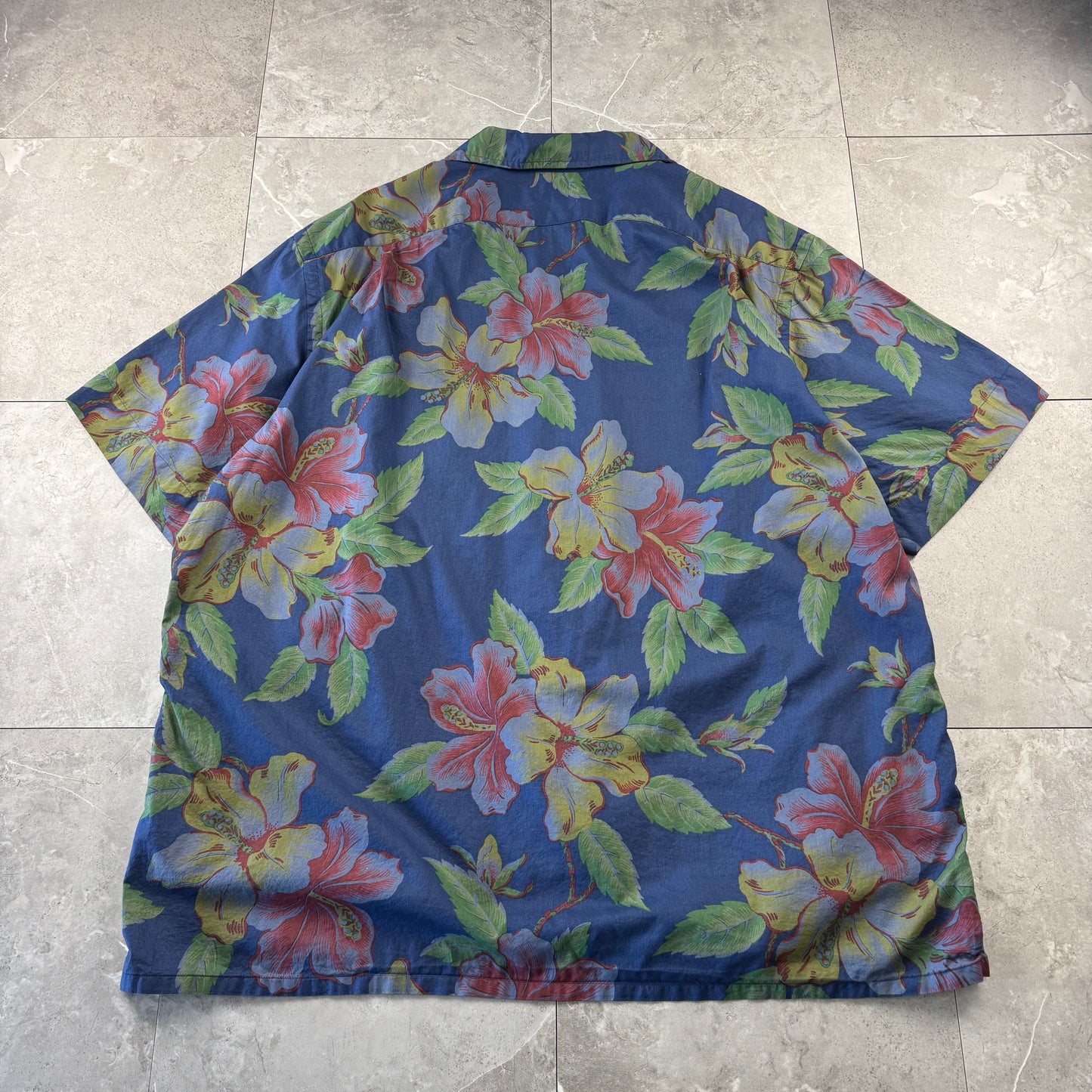 00s~ Polo Ralph Lauren Navy Hibiscus Open Collar Shirt XXL