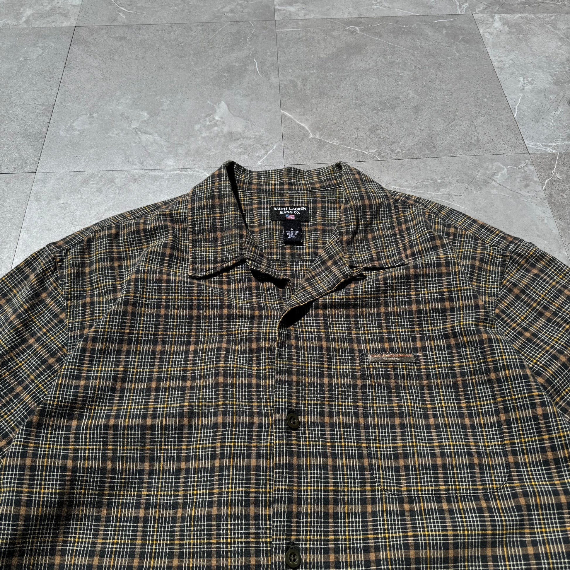 90s-00s Ralph Lauren Jeans Co Checkered Cotton Open Collar Shirt KiiChain Clothing