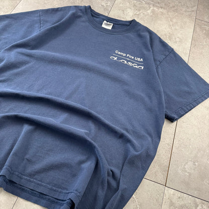 90s-00s Gildan Rolling Since the 60s Camp Fire USA Alaska Navy Bicycle Graphic T-Shirt