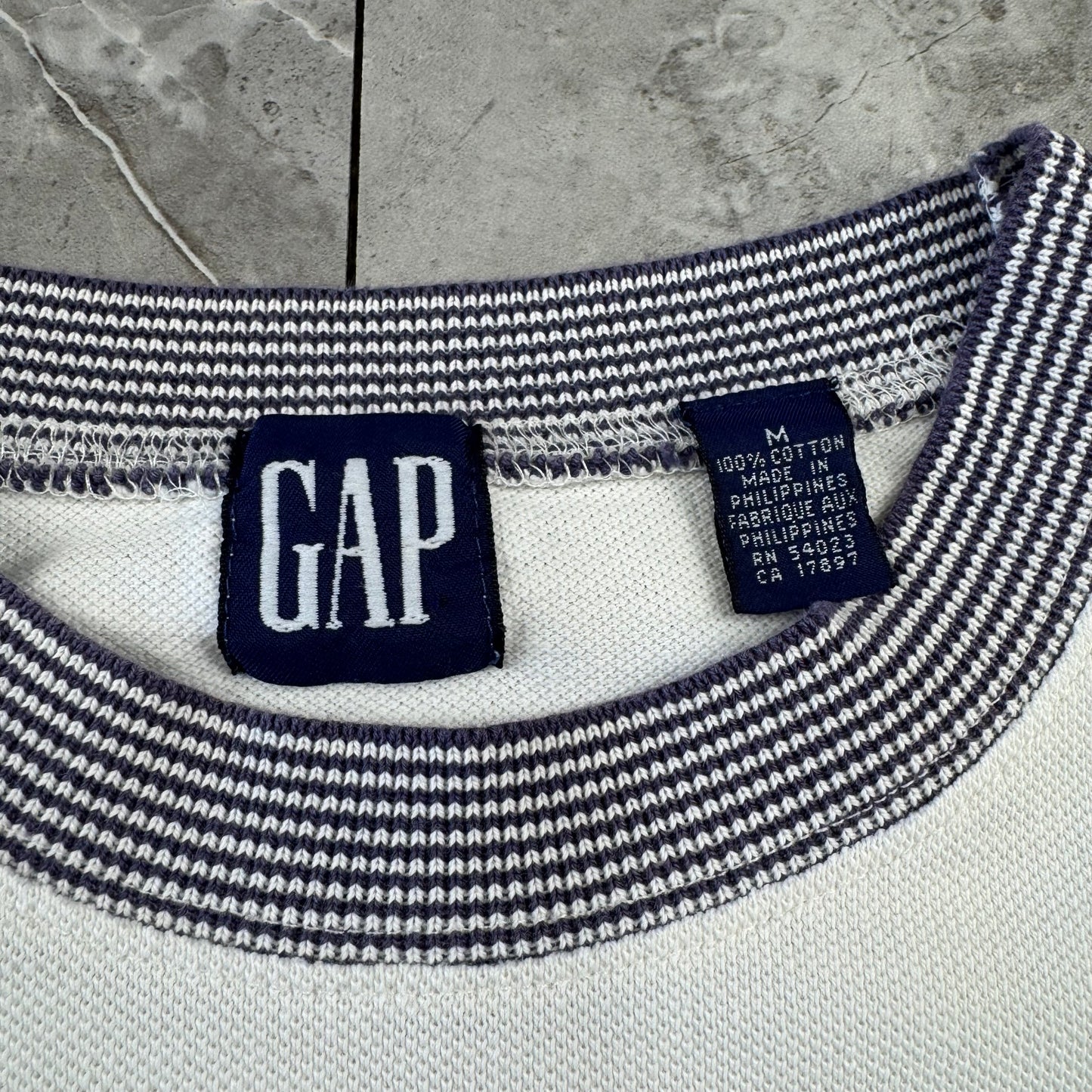 90s Old Gap White Ringer Knit Textured Ringer T-Shirt
