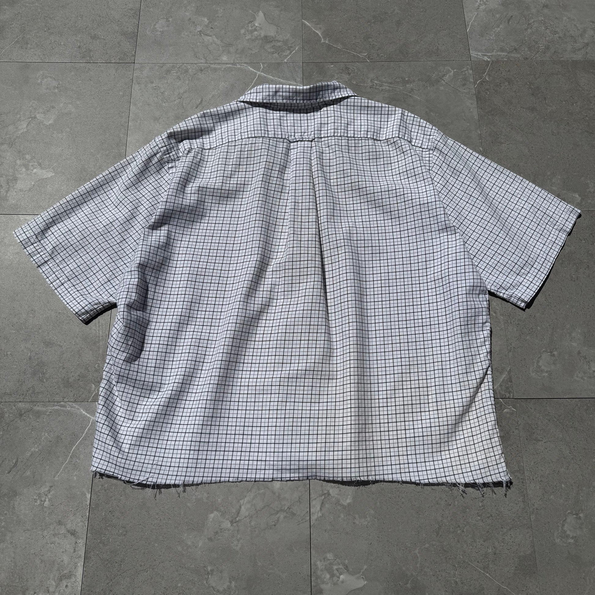 90s-00s Polo Golf Caldwell Cropped Raw Hem White Checkered Shirt KiiChain Clothing