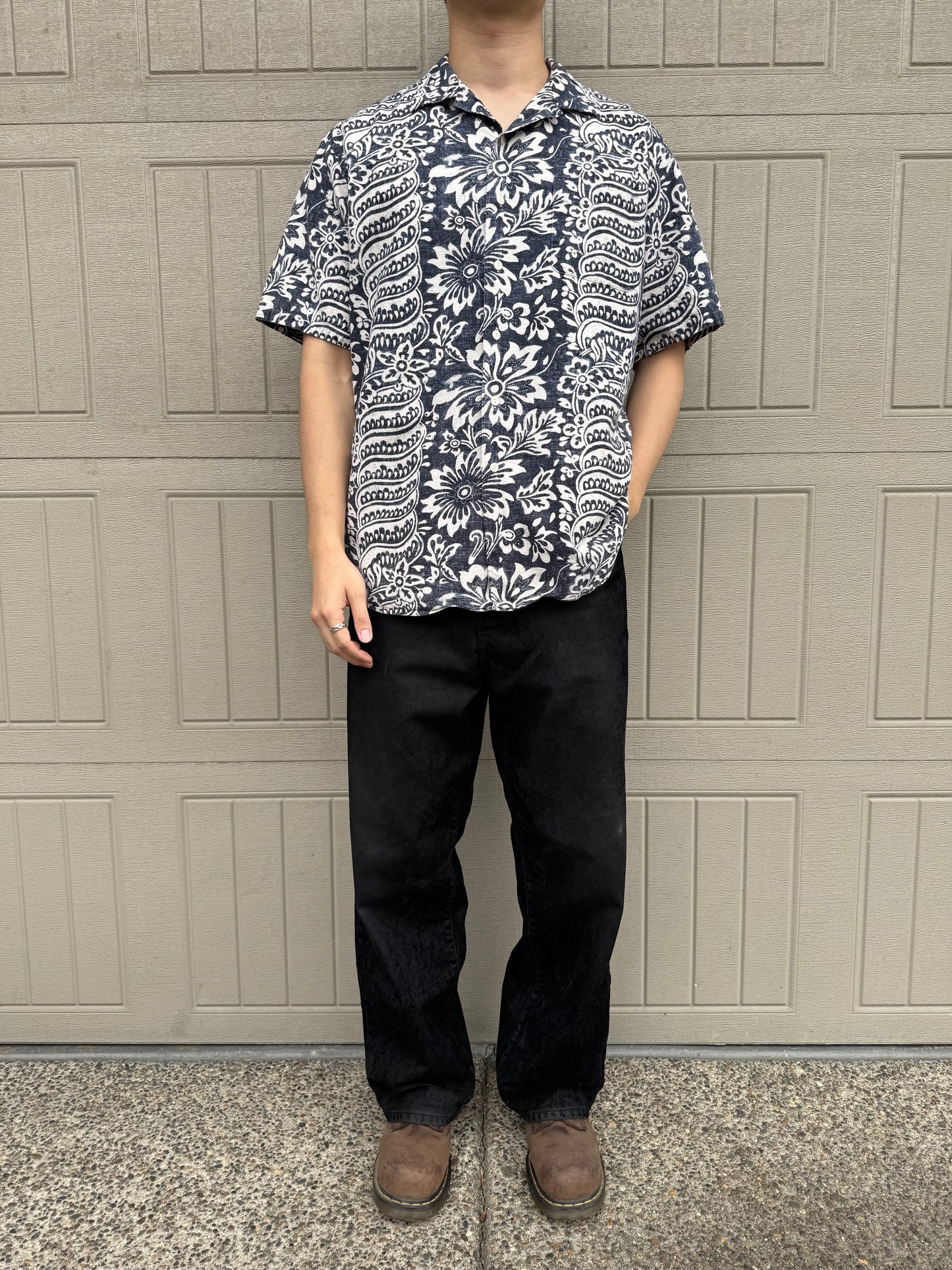 00s Polo by Ralph Lauren Bonnard Navy / Black Paisley Open Collar Shirt
