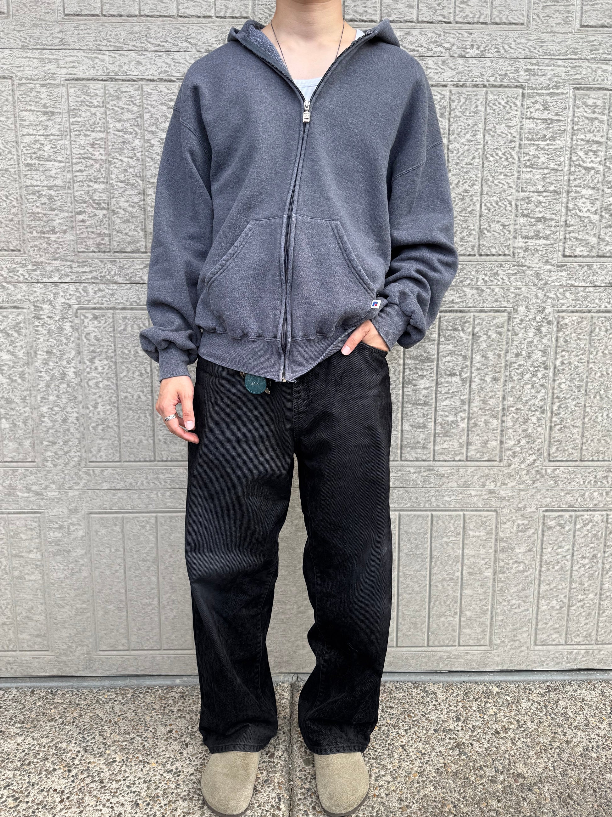 90s Russell Athletic Faded Gray Zip-Up Hoodie KiiChain Clothing