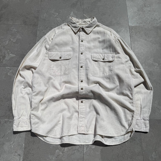 90s Eddie Bauer Cream Checkered Cotton Textured Shirt KiiChain Clothing