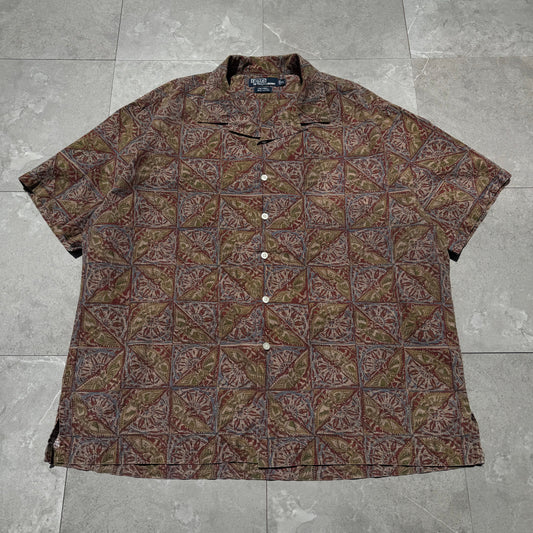 90s-00s Ralph Lauren Caldwell Bird Graphic Paisley Cotton Short Sleeve Shirt KiiChain Clothing