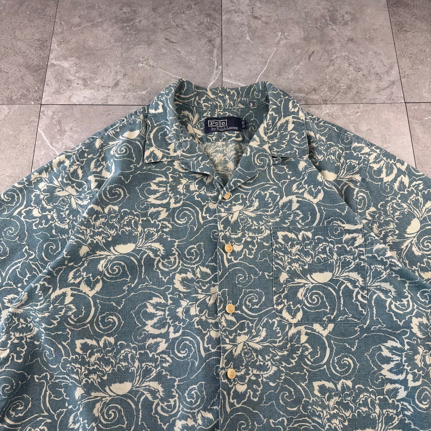 90s Polo by Ralph Lauren Light Blue Paisley Open Collar Shirt