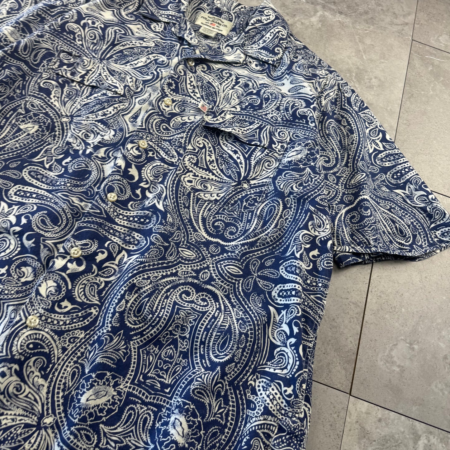 00s Ralph Lauren Polo Jeans Co. Blue Paisley Open Collar Shirt S