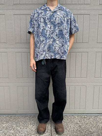 90s-00s Polo Sport Blue Anchor Graphic Seersucker Cotton Open Collar Shirt KiiChain Clothing