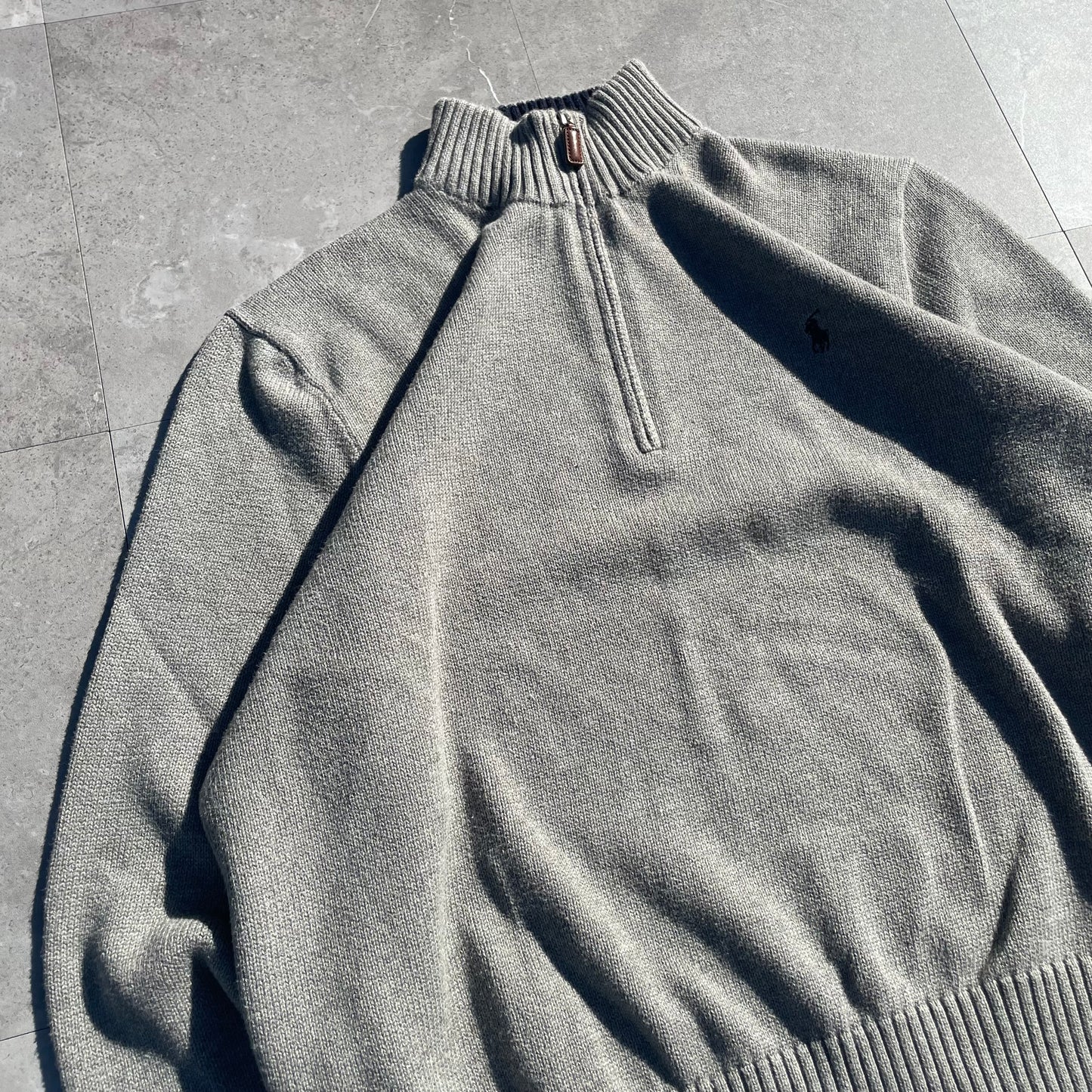 90s Ralph Lauren “Exclusive of Decoration” Gray Half-Zip Knit Pullover