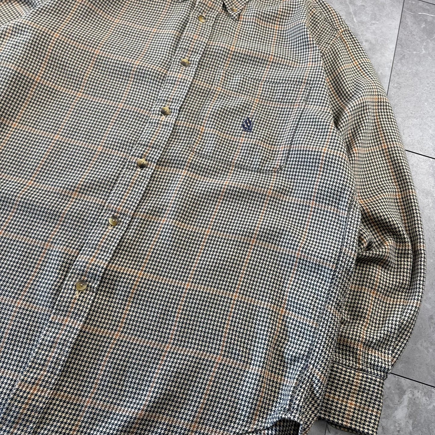 90s Nautica Brown Houndstooth Checkered Button Down Shirt