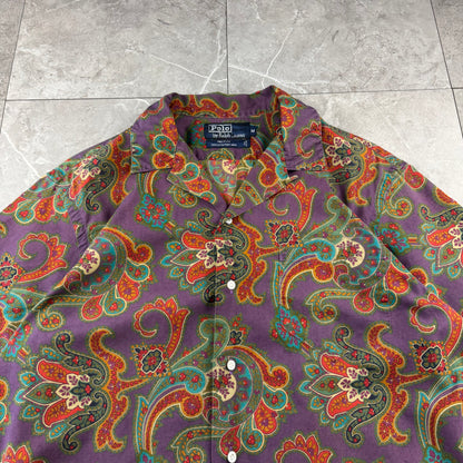 80s Polo by Ralph Lauren Rare Purple Made in USA Paisley Open Collar Shirt