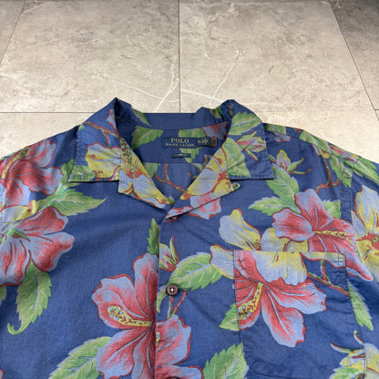 00s~ Polo Ralph Lauren Navy Hibiscus Open Collar Shirt XXL