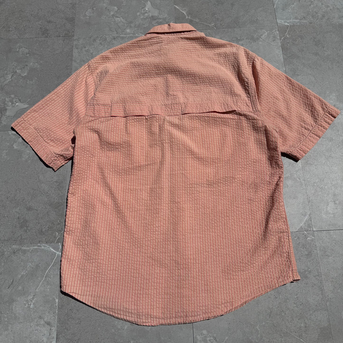 90s Travel Smith Salmon Pink Seersucker Dual Pocket Short Sleeve Shirt KiiChain Clothing
