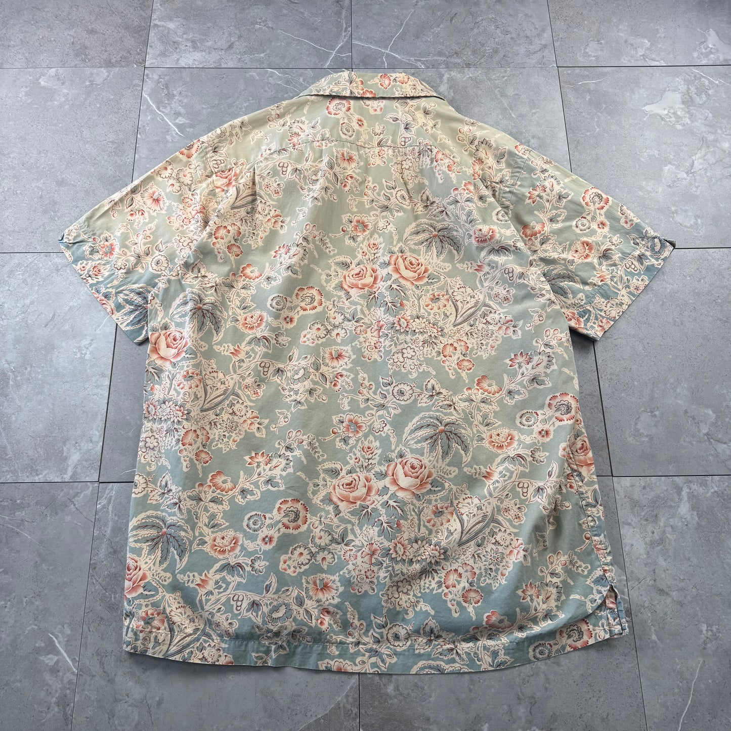 00s Polo by Ralph Lauren Faded Green Flower Pattern Open Collar Shirt L