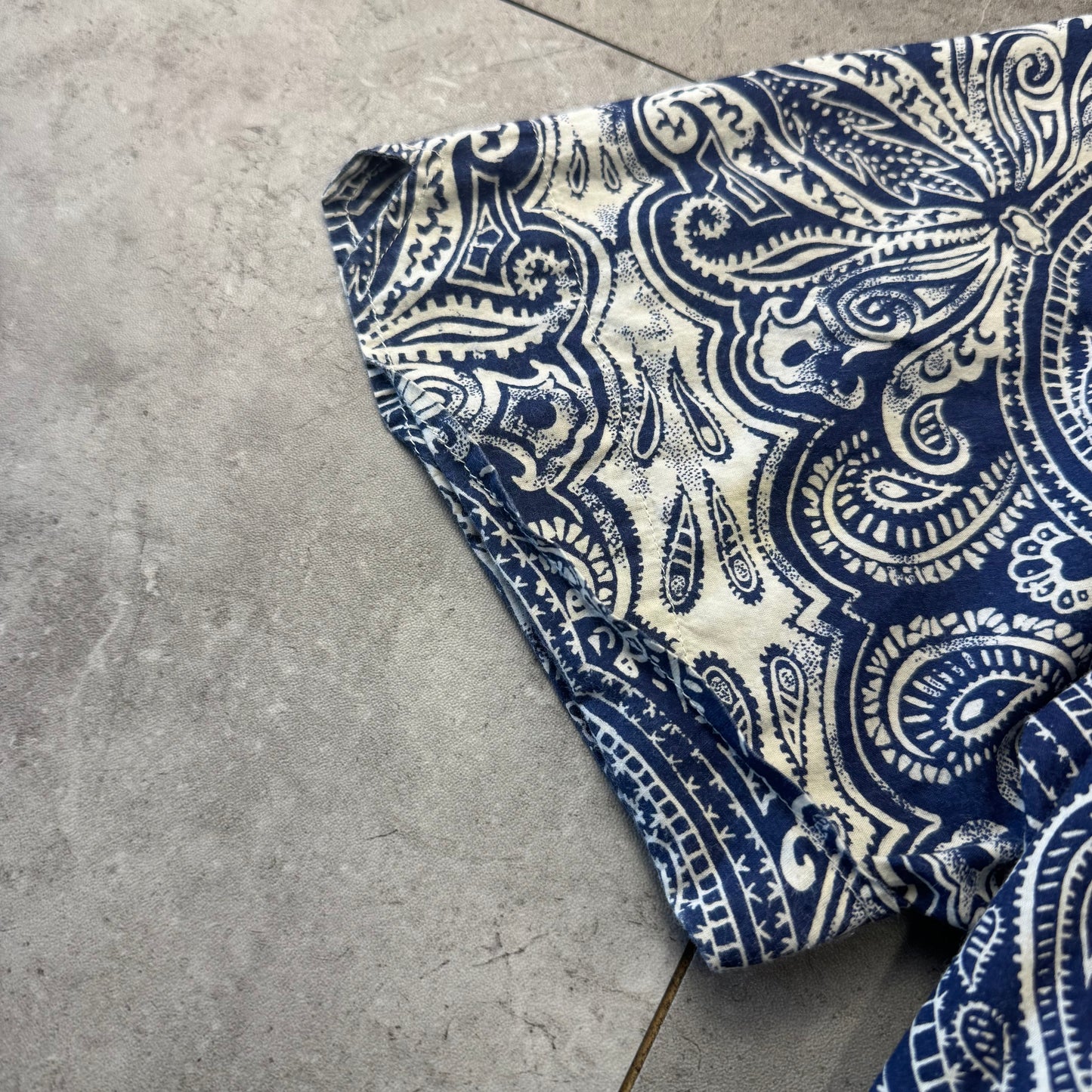 00s Ralph Lauren Polo Jeans Co. Blue Paisley Open Collar Shirt S