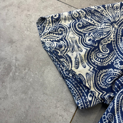 00s Ralph Lauren Polo Jeans Co. Blue Paisley Open Collar Shirt S