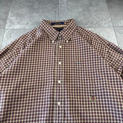 90s Tommy Hilfiger Red & Beige Checkered Long Sleeve Shirt