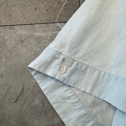 80s Ralph Lauren Faded Light Blue Sleeve Logo Open Collar Shirt Size 4