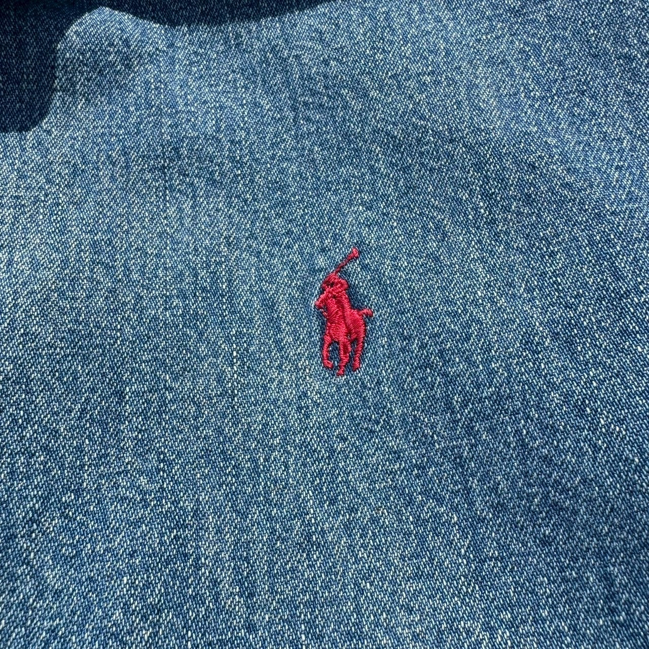80s-90s Ralph Lauren Made in USA Red Fleece Lined Corduroy Collar Denim Swing Top Jacket
