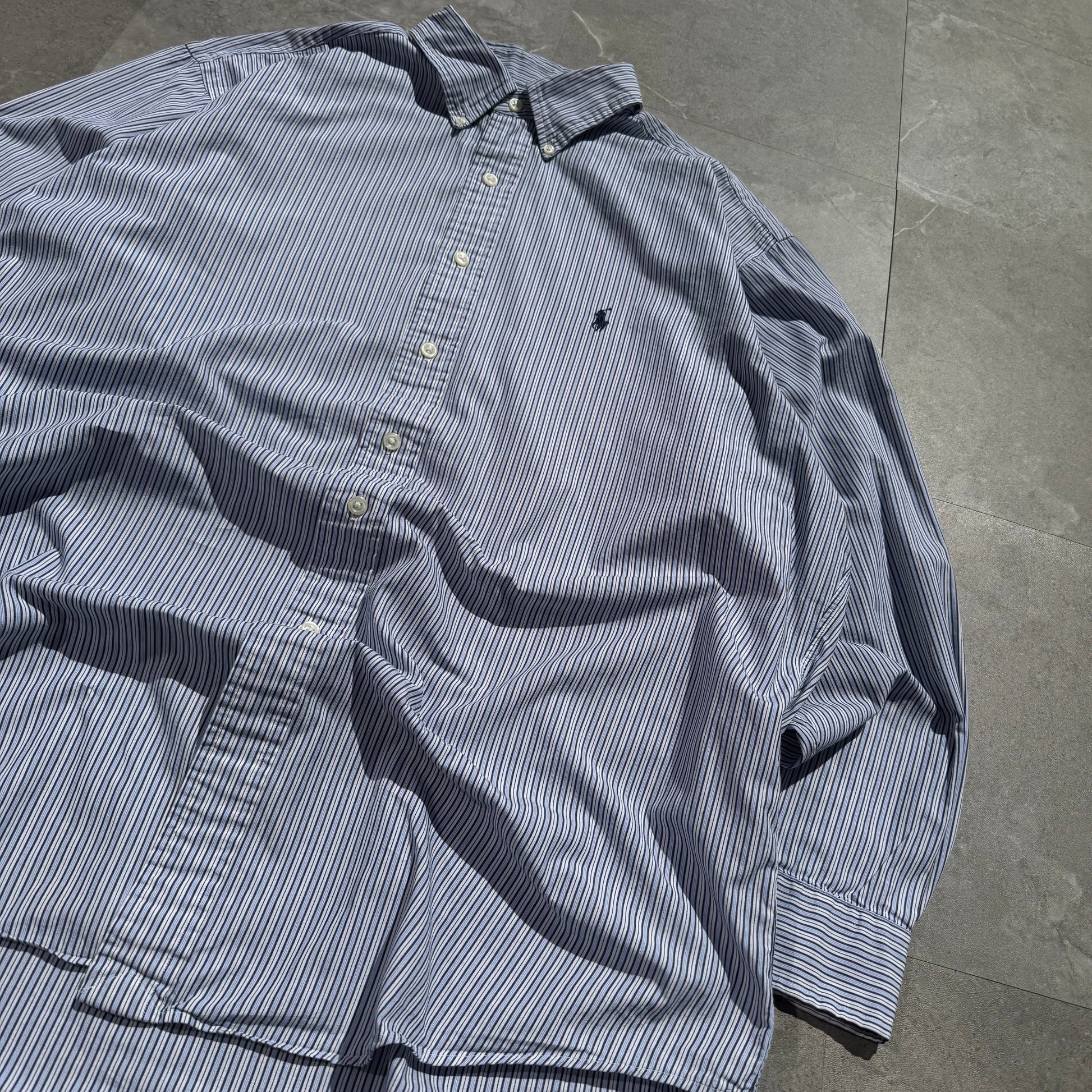 90s-00s Ralph Lauren “Yarmouth” Lightblue Striped Button Down Shirt KiiChain Clothing