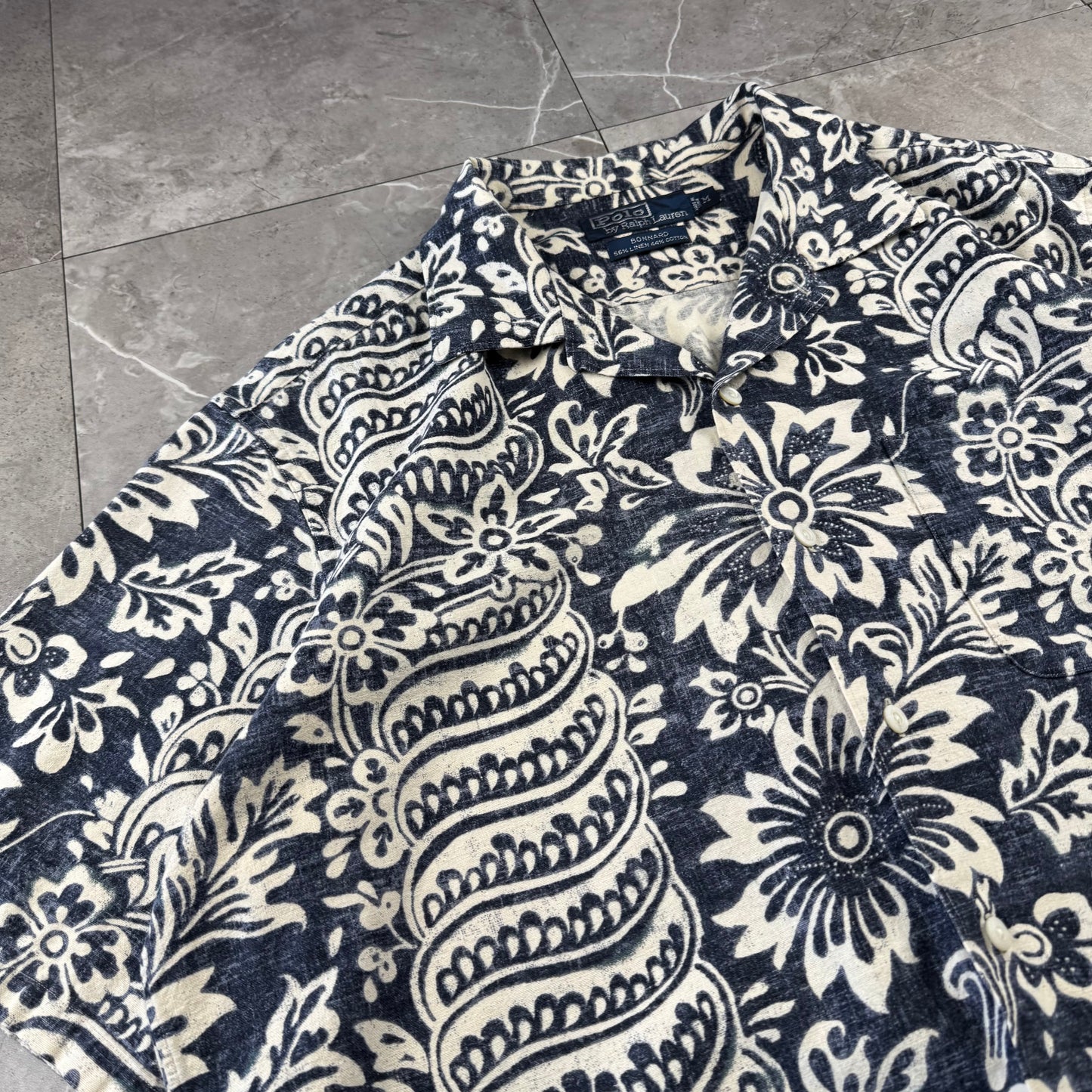 00s Polo by Ralph Lauren Bonnard Navy / Black Paisley Open Collar Shirt