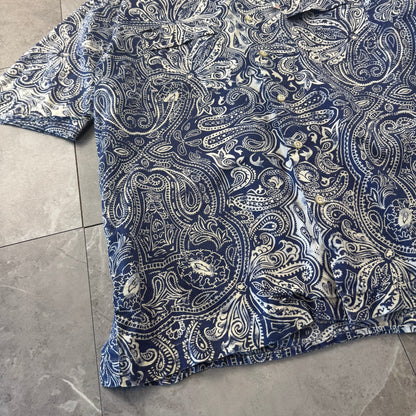 00s Ralph Lauren Polo Jeans Co. Blue Paisley Open Collar Shirt S