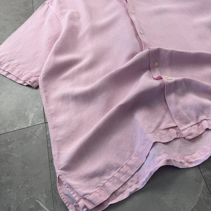 00s Polo by Ralph Lauren Pink Linen x Silk Open Collar Shirt XL