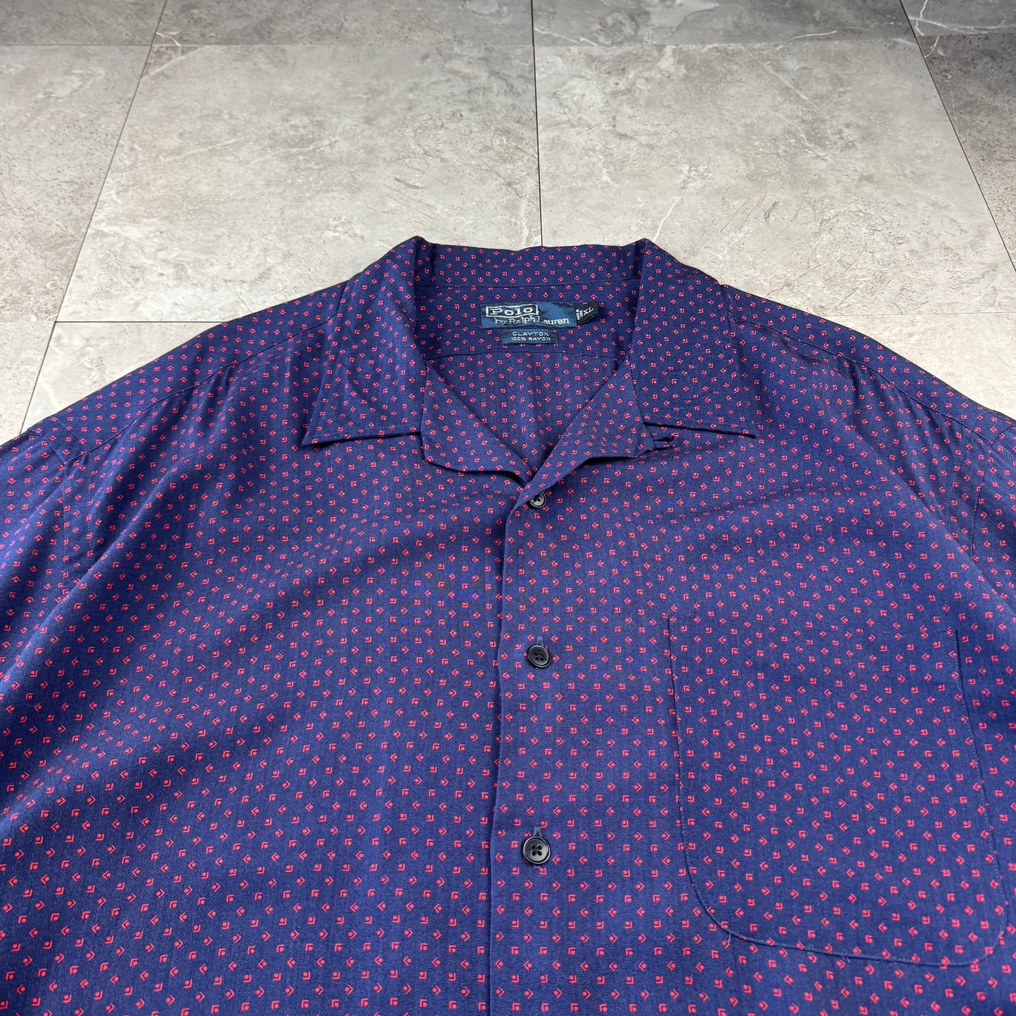 00s Polo by Ralph Lauren Clayton Purple Dot Pattern Rayon Open Collar Shirt XL