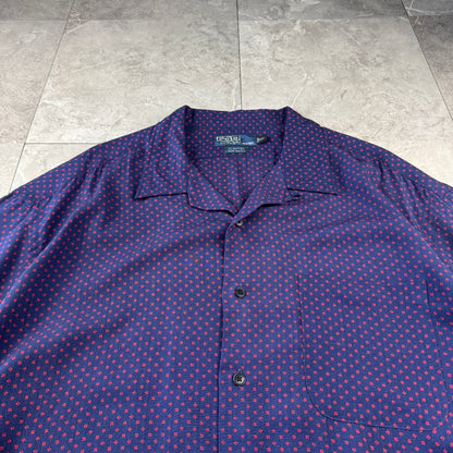 00s Polo by Ralph Lauren Clayton Purple Dot Pattern Rayon Open Collar Shirt XL