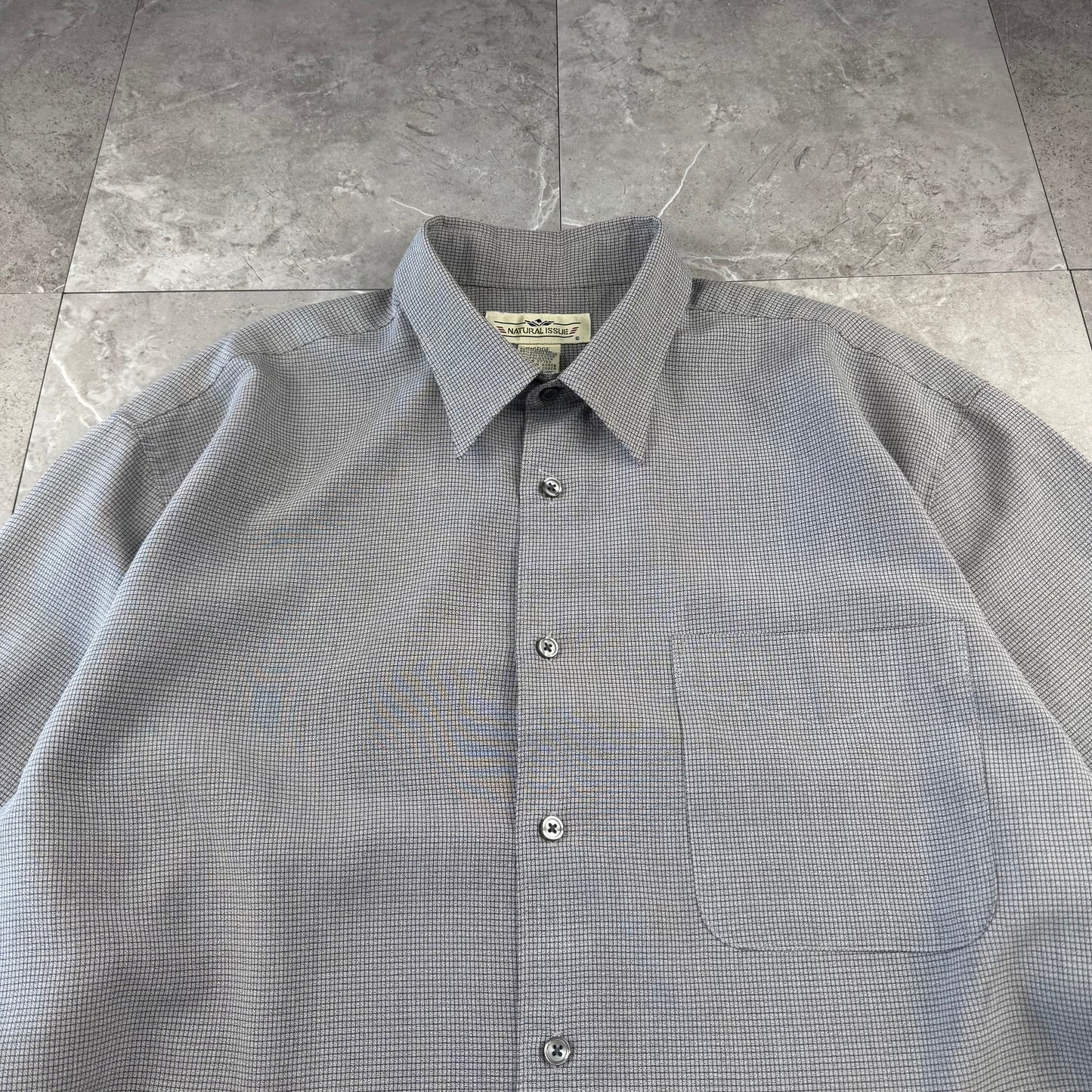 90s Natural Issue Gray Rayon Gingham Checkered Shirt