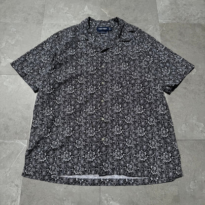 90s-00s Ralph Lauren Polo Golf Clayton Black Floral Linen x Cotton Open Collar Shirt KiiChain Clothing