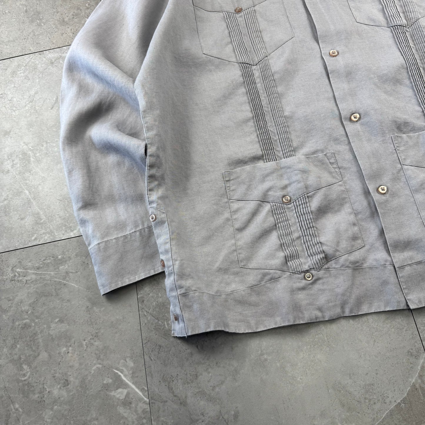 80s-90s Renato Faded Gray 100% Linen Cuba Shirt