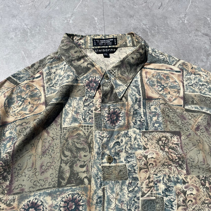 90s Claiborne Printed Graphic Rayon/Linen Short Sleeve Shirt (XL)