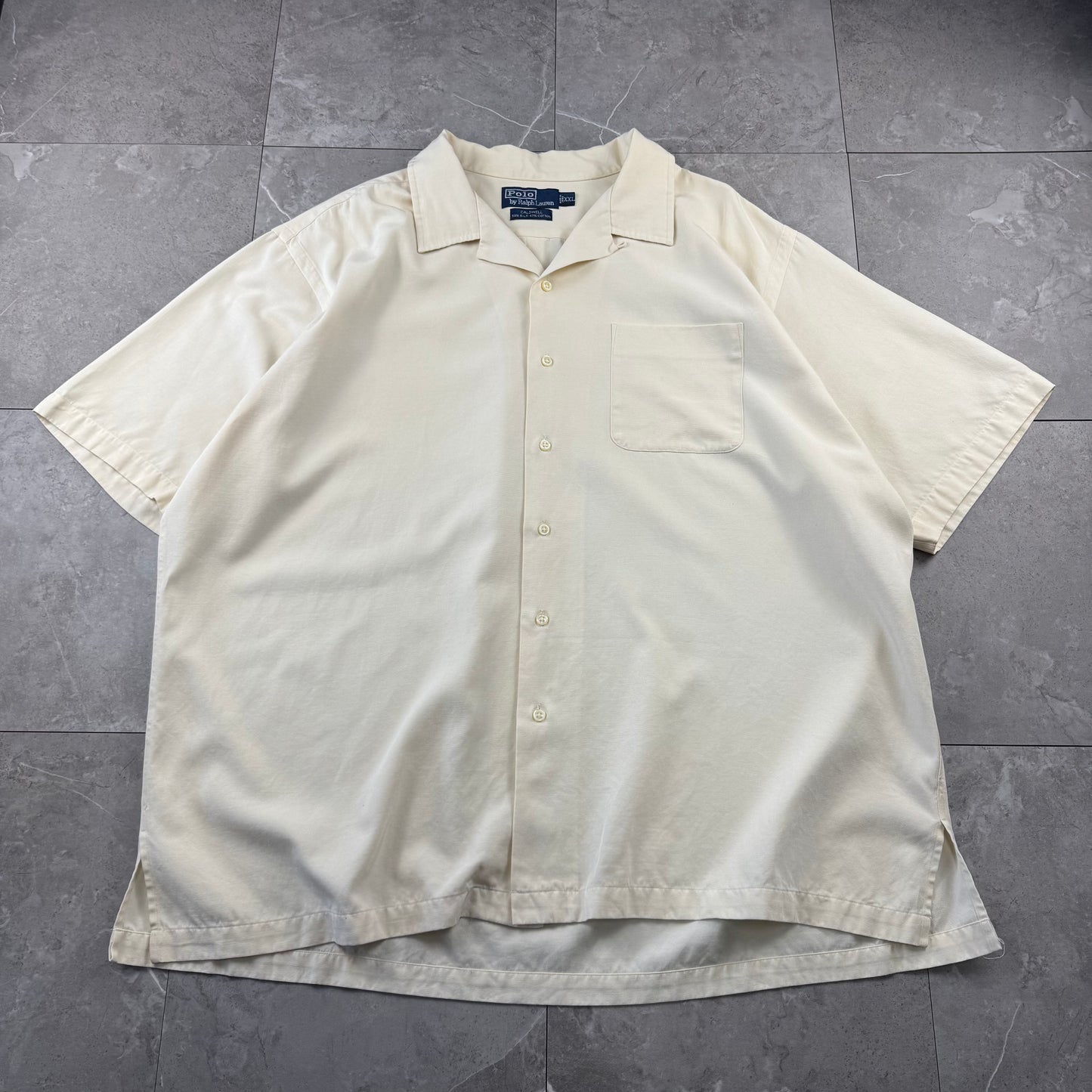 00s Polo by Ralph Lauren Caldwell Cream No-Pony Silk x Cotton Open Collar Shirt XXL