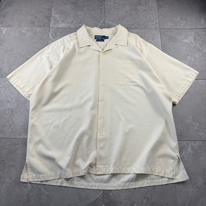 00s Polo by Ralph Lauren Caldwell Cream No-Pony Silk x Cotton Open Collar Shirt XXL